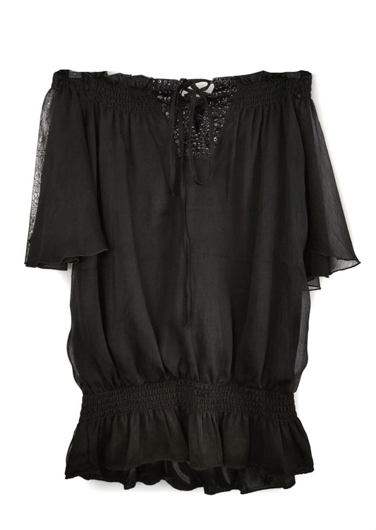 Γυναικεία Μπλούζα YENDI σε Μαύρο Χρώμα με Ιδιαίτερο σχέδιο (M/L)