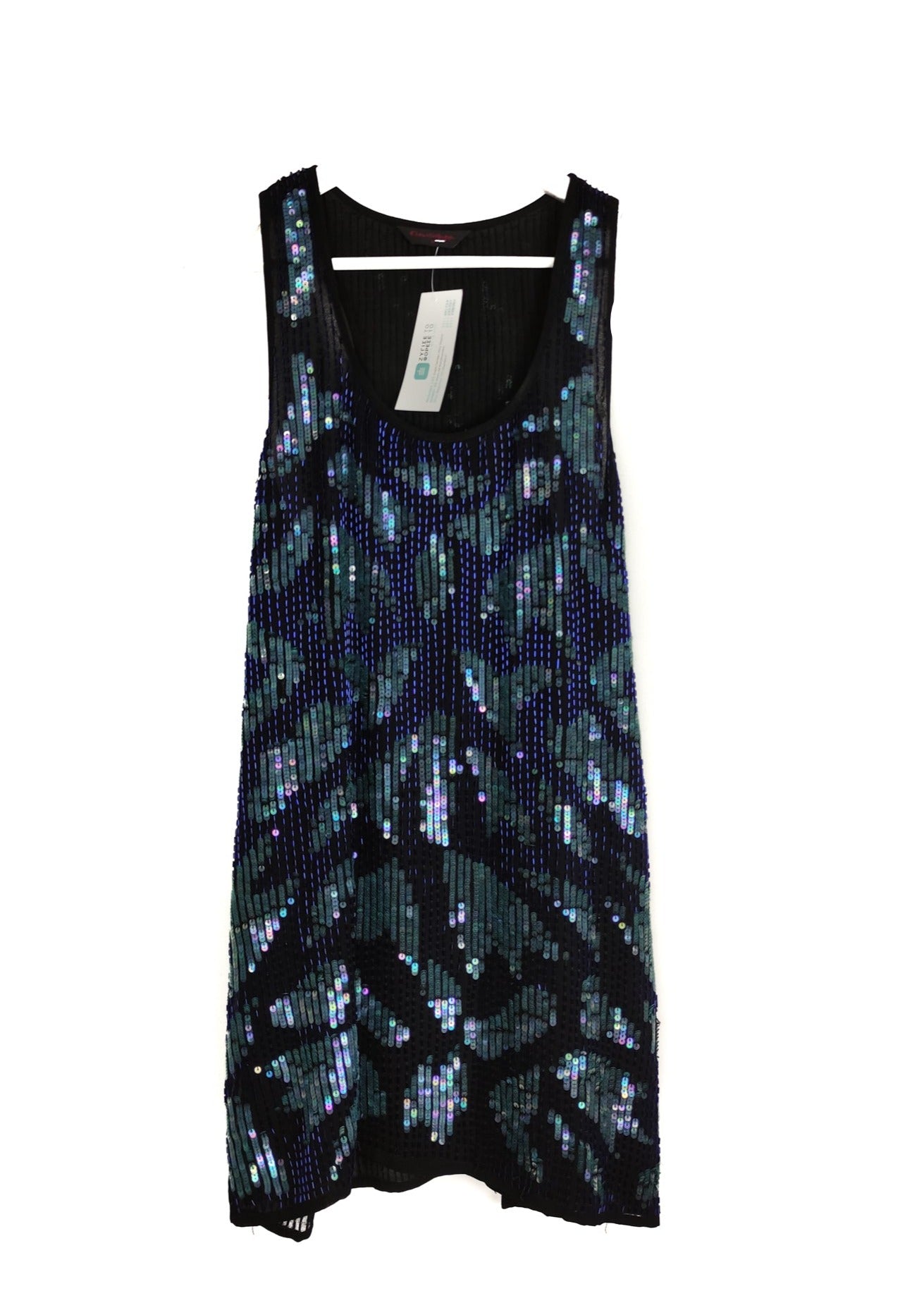 Μίνι, Βραδινό Cocktail Φόρεμα MISS SELFRIDGE σε Μαύρο χρώμα με Μπλε Παγιέτες και Πέρλες (Small)