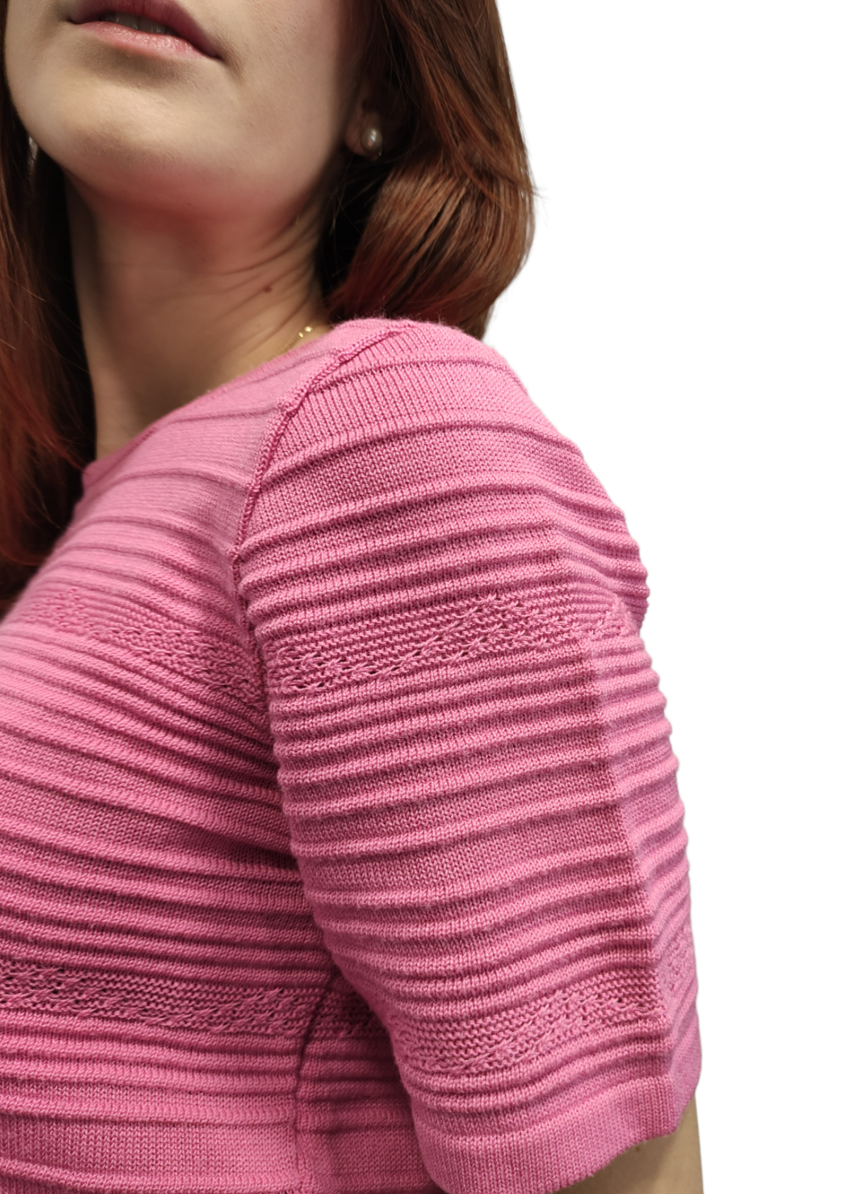 Κοντομάνικη, Γυναικεία Πλεκτή Μπλούζα SIXTH SENSE σε Ροζ χρώμα (Medium)