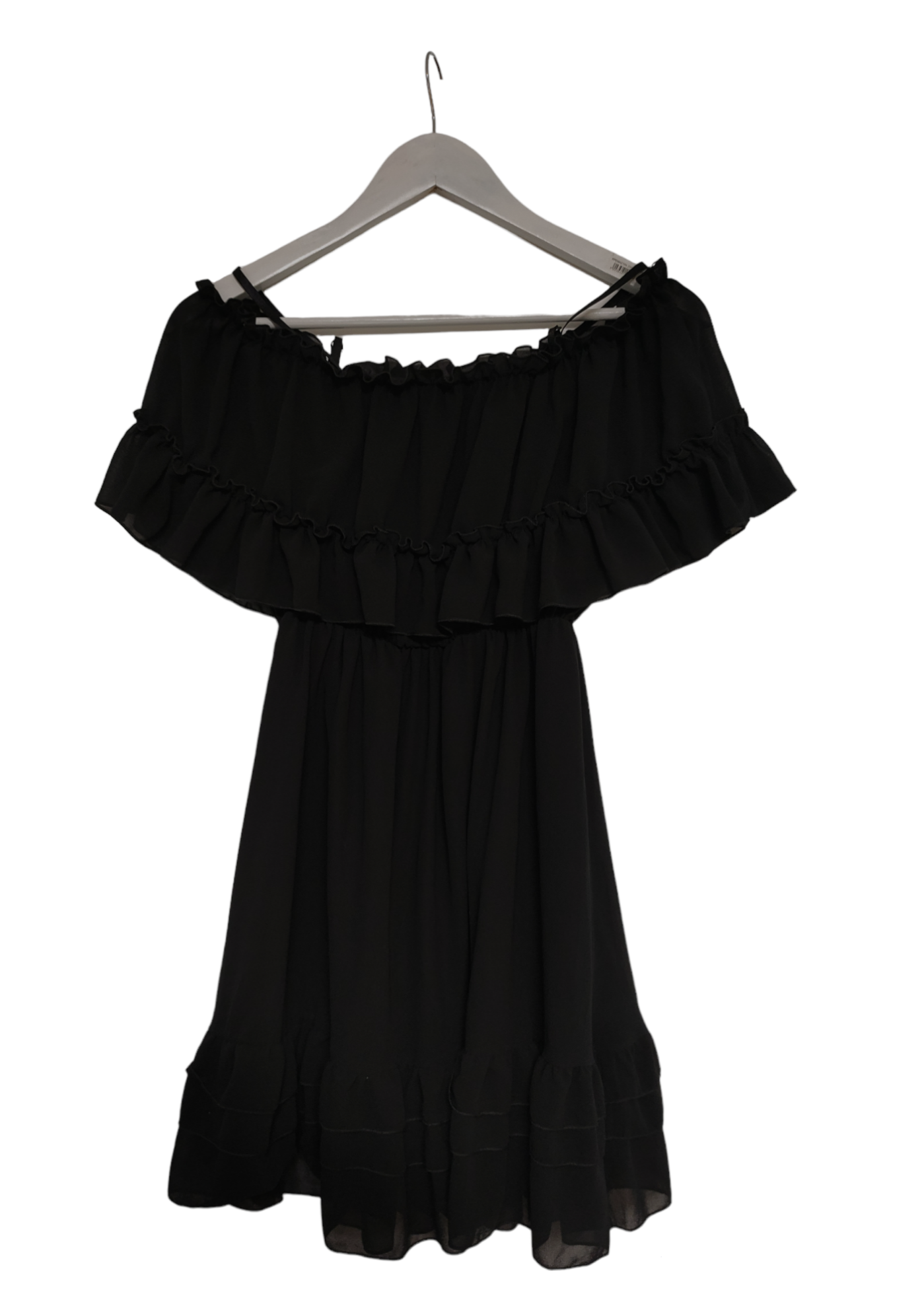 Βραδινό, Μίνι Φόρεμα με Τιράντες και Φραμπαλά σε Μαύρο χρώμα (Small)