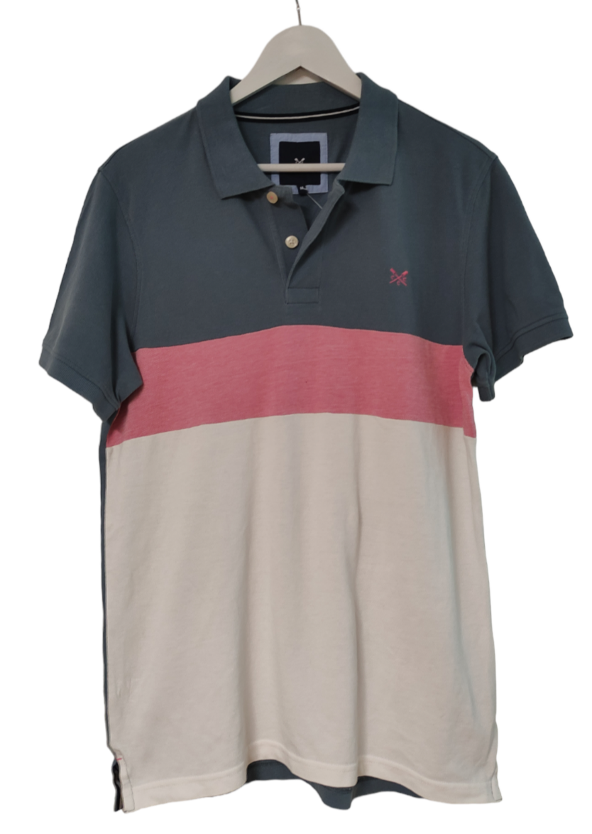 Ανδρικό T-Shirt CREW CLOTHING COMPANY τύπου Polo σε Γκρι - Λευκό - Ροζ χρώμα (Medium)