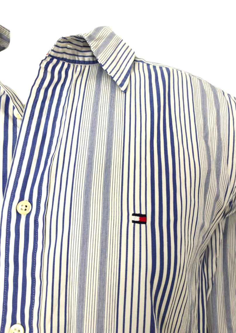 Top Branded, Ριγέ Ανδρικό Πουκάμισο σε Λευκό - Μπλε χρώμα (Medium)