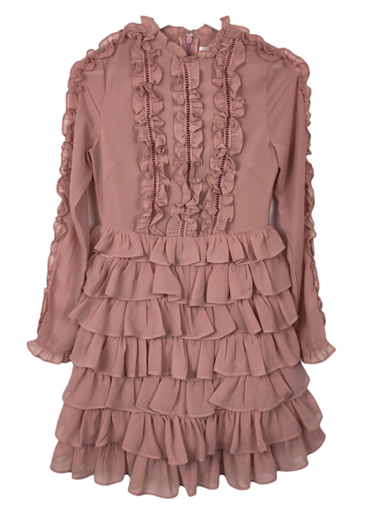Stock, Mini Φόρεμα U σε Παλ Ροζ Χρώμα με Βολάν (XS/S)