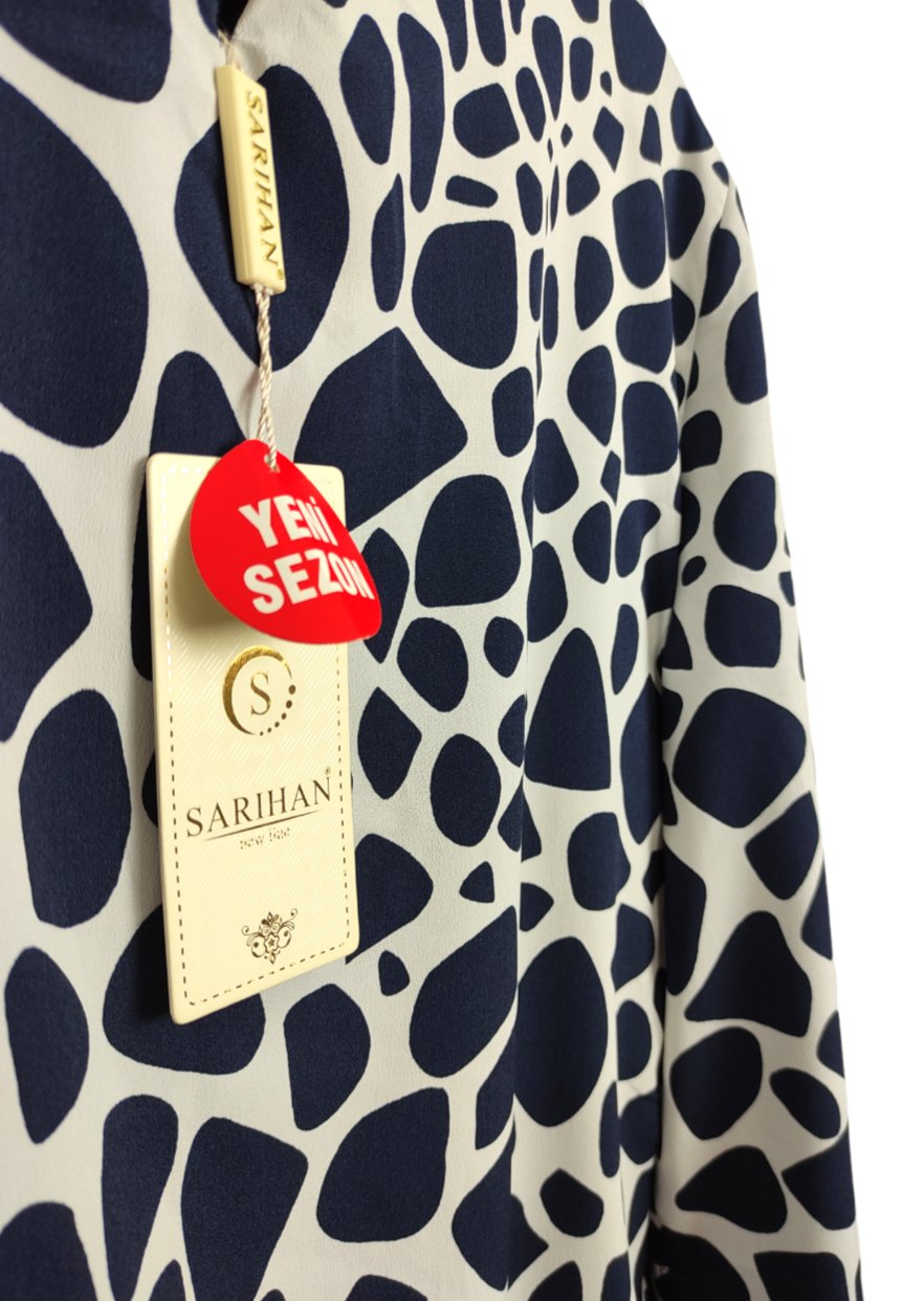Stock, Maxi Βραδινό Φόρεμα SARIHAN σε Μπλε - Λευκό Χρώμα (XL)