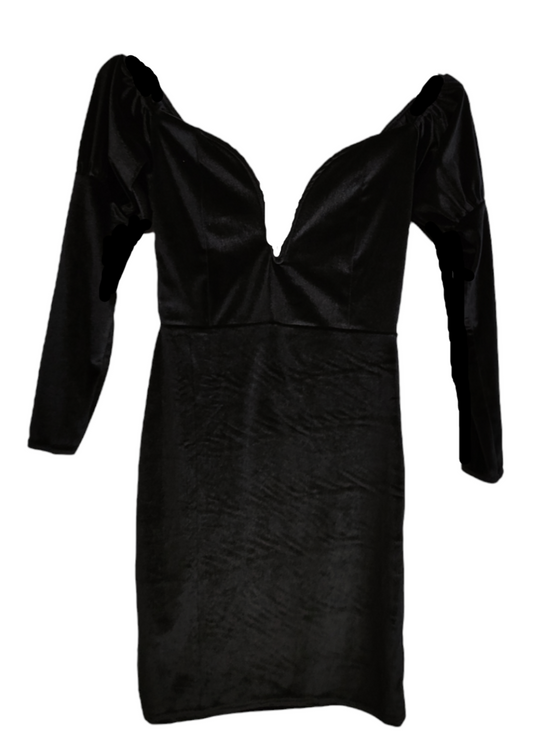 Stock, Mini Βελουτέ, Eλαστικό Φόρεμα PRETTY LITTLE THING σε Μαύρο Χρώμα (Small)