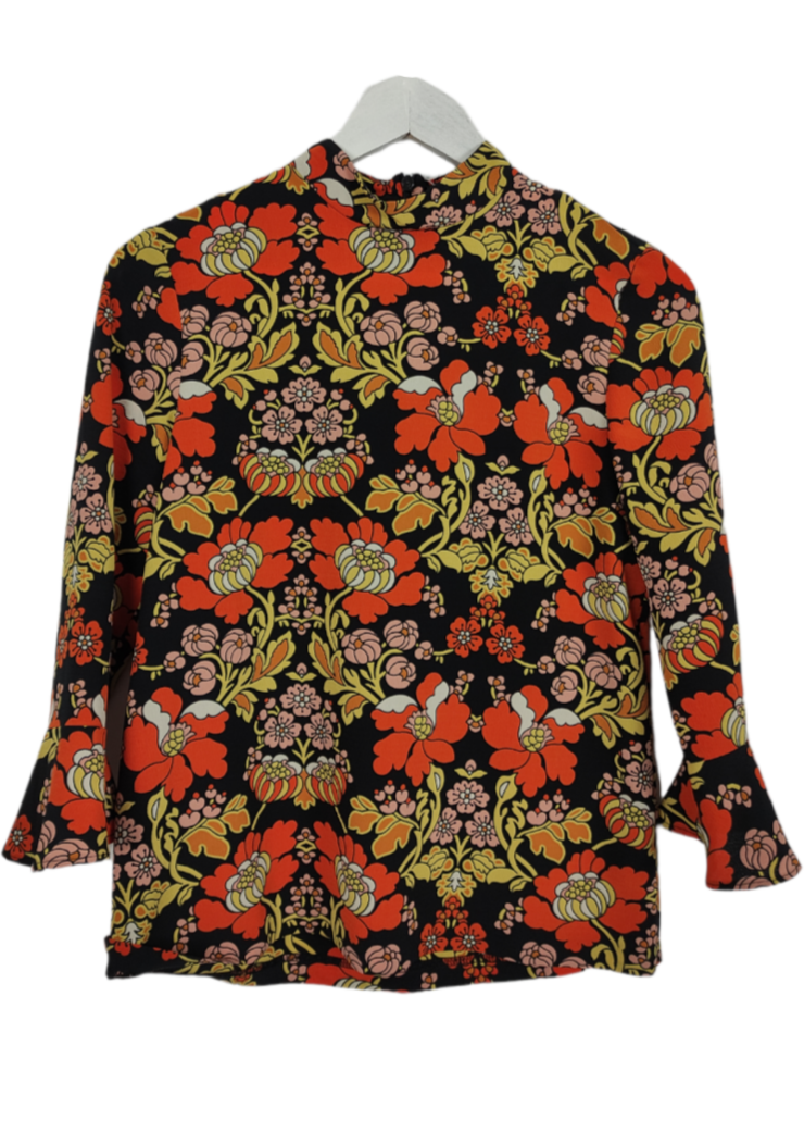 Vintage, Φλοράλ Γυναικεία Μπλούζα TOPSHOP σε Μαύρο - Πορτοκαλί χρώμα (XS)