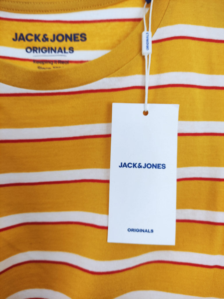 Stock Ανδρικό Τ-shirt JACK & JONES Yolk Yellow σε Ριγέ (Medium)